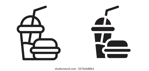 Fast food icons in outline and stroke versions