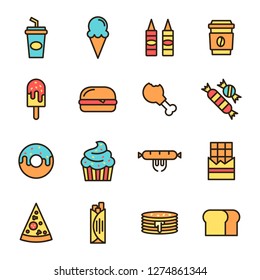 Fast food icons pack. Isolated fast food symbols collection. Graphic icons element