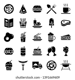 Fast food icons pack. Isolated fast food symbols collection.
