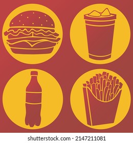 Fast food icons, red and yellow