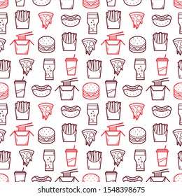 Fast food icons seamless pattern. Vector background