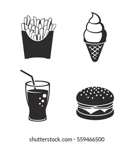 fast food icons set. Black on a white background
