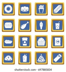 Fast food icons set in blue color isolated vector illustration for web and any design