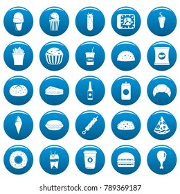 Fast food icons set blue. Simple illustration of 25 fast food vector icons for web