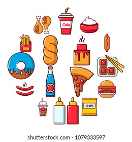 Fast food icons set. Cartoon illustration of 16 fast food vector icons for web