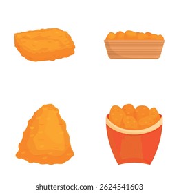 Fast food icons set cartoon vector. Crispy fried chicken nugget. Unhealthy eating