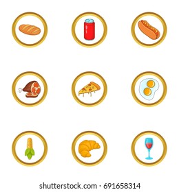Fast food icons set. Cartoon set of 9 fast food vector icons for web isolated on white background