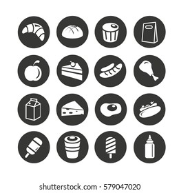 fast food icons set in circle button style