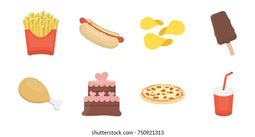Fast food icons in set collection for design.Food from semi-finished products vector symbol stock  illustration.
