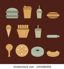 fast food icons set. color vector illustration