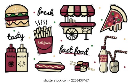 Fast Food Icons Set - Different Vector Illustrations Isolated On White Background