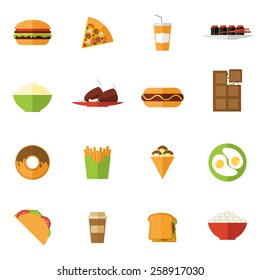 Fast food icons set with donut sushi pizza sandwich isolated vector illustration