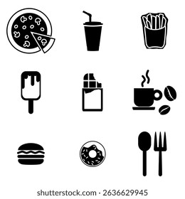 Fast Food Icons Set, Eating Symbols