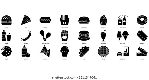 Fast food icons set. Set of editable stroke icons.Set of Fast food