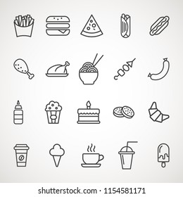 Fast Food icons set. Flat Simple Icon - Gray Illustration on White Background.