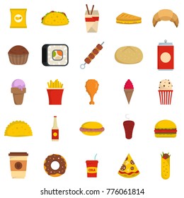Fast food icons set. Flat illustration of 25 fast food vector icons isolated on white background