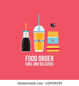 Fast food icons set French fries Hot dog and Drinks