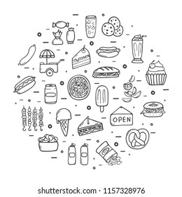 Fast food icons set, hand made style
