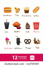 fast food icons set high detailed (color)