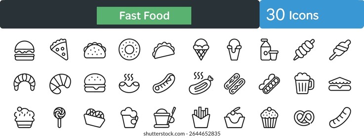 Fast food icons set isolated on white background
