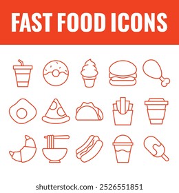 Conjunto de iconos de comida rápida. comida rápida 
Iconos de vector de línea. Vector de iconos de comida rápida chatarra