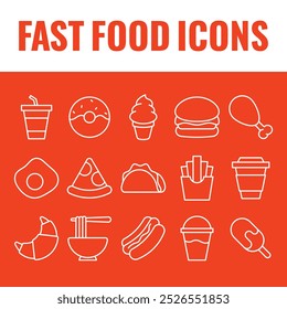 Conjunto de iconos de comida rápida. comida rápida 
Iconos de vector de línea. Vector de iconos de comida rápida chatarra