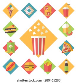 Fast food icons set for menu, cafe and restaurant. Flat design vector