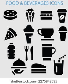 fast food icons set  Minimalist icons for food and beverages 