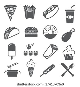 Fast food icons set on white background