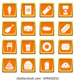 Fast food icons set in orange color isolated vector illustration for web and any design