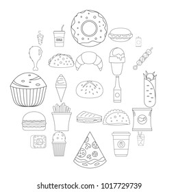 Fast food icons set. Outline illustration of 25 fast food vector icons for web