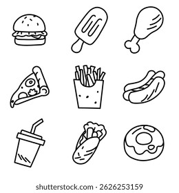 Fast Food Icons Set - Outline Style