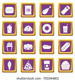 Fast food icons set in purple color isolated vector illustration for web and any design
