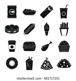 Fast food icons set. Simple illustration of 16 fast food vector icons for web