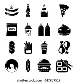 Fast food icons set. Simple illustration of 16 fast food vector icons for web