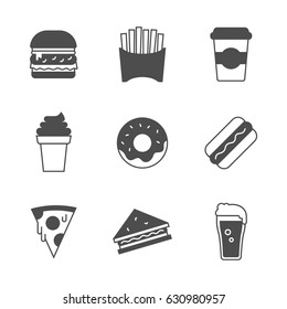 Fast food icons set. Street food. Junk.