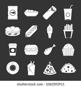 Fast food icons set vector white isolated on grey background 