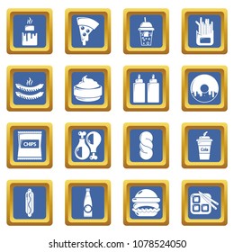 Fast food icons set vector blue square isolated on white background 