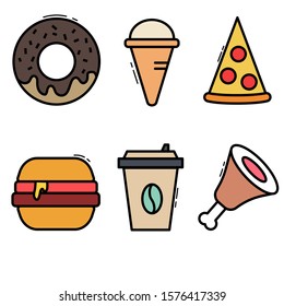 fast food icons set, vector icons for fast food