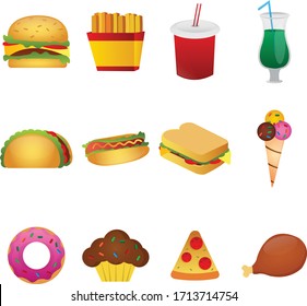 fast food icons set vector art
