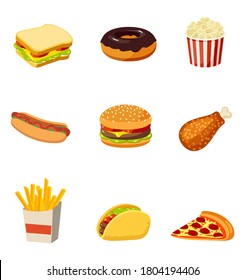 fast food icons set Vector isolated on white background