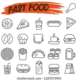 Iconos de comida rápida. Plantilla de comida rápida de vectores.