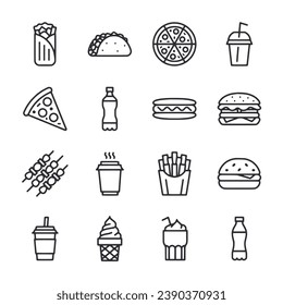 iconos de comida rápida conjunto ilustración vectorial