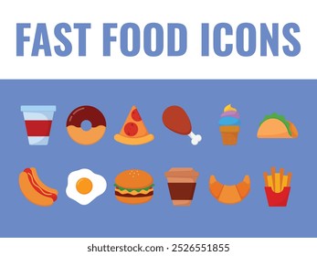 Conjunto de ícones de fast food. ícones de fast food vetor. junk fast food ícones vetor