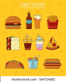 Fast food icons set. Vector illustration graphic. 
