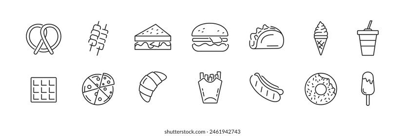 Fast food icons. Street food set. Vector illustrations.