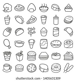 Fast Food Icons. Traditional Doodle Drawn Sketch. Hand Made Design Vector.  