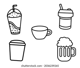 Fast Food Icons. Traditional Doodle Drawn Sketch. Hand Made Design Vector.