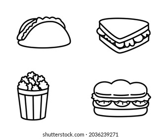 Fast Food Icons. Traditional Doodle Drawn Sketch. Hand Made Design Vector.