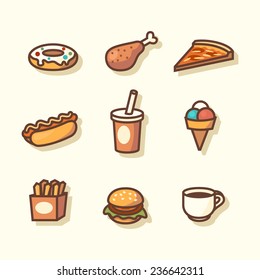 Fast food icons. Vector illustration.